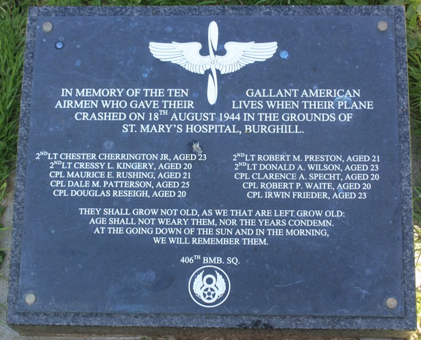 This B-24 Liberator bomber crashed at Burghill while it was on a training exercise in 1944, killing 10 people memorial